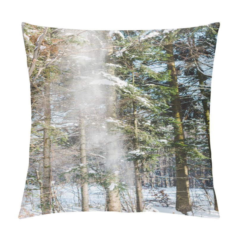 Personality  snowfall in pine winter forest with sunshine pillow covers