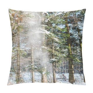 Personality  Snowfall In Pine Winter Forest With Sunshine Pillow Covers