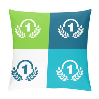 Personality  Award Medal Of Number One With Olive Branches Flat Four Color Minimal Icon Set Pillow Covers