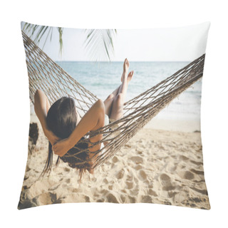 Personality  Happy Woman Relaxing In Hammock Pillow Covers