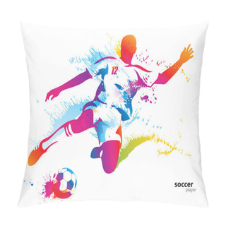 Personality  Soccer Player Kicks The Ball. The Colorful Vector Illustration W Pillow Covers