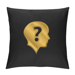 Personality  Bald Head With Question Mark Gold Plated Metalic Icon Or Logo Vector Pillow Covers