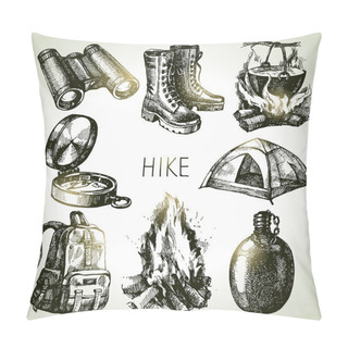 Personality  Hike And Camping Tourism Hand Drawn Set Pillow Covers