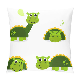Personality  Cute Green Dinosaur Set Isolated On White Pillow Covers