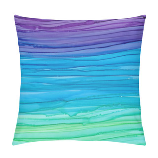 Personality  Horizontal Colorful Brush Waves Texture Background. Hand Drawn Violet, Blue And Green Liquid Alcohol Ink Colors Blending. Pillow Covers
