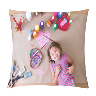 Personality  Happy Little Girl Artist With Her Art Supplies Pillow Covers