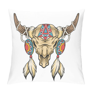 Personality  Buffalo Skull. Vector Art Illustration Pillow Covers