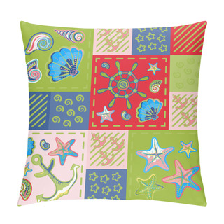 Personality  Nautical Marine Patchwork Seamless Pattern With Shells, Starfish, Anchor And Wheel. Sea Life Pillow Covers