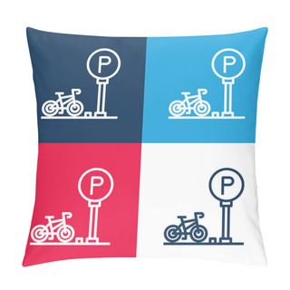 Personality  Bike Parking Blue And Red Four Color Minimal Icon Set Pillow Covers