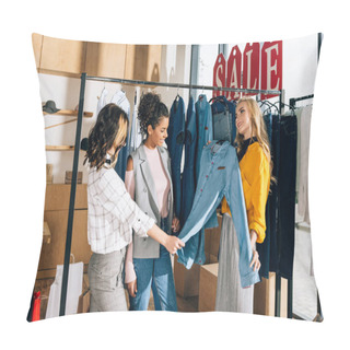 Personality  Group Of Multiethnic Shopaholics On Shopping In Clothing Store Pillow Covers