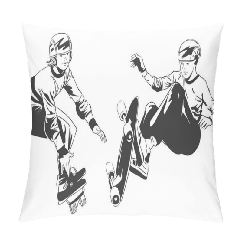 Personality  Stock illustration. Skater on action. pillow covers