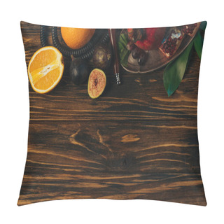 Personality  Top View Of Fresh Exotic Fruits And Hookah On Wooden Surface Pillow Covers