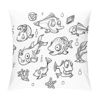 Personality  A Set Of Cartoon Tropical Fishes, Outline Clip Art Pillow Covers