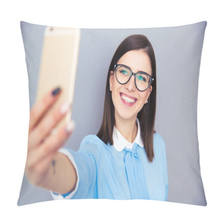 Personality  Smiling Businesswoman Making Selfie Photo Pillow Covers