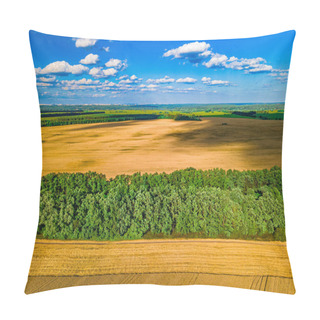Personality  Wheat Field After Harvest, With A Green Stripe Of Forest Between The Fields Pillow Covers