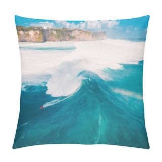 Personality  Aerial Shooting Of Big Wave Surfing In Bali. Big Waves In Ocean Pillow Covers