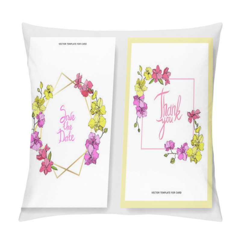 Personality  Beautiful orchid flowers engraved ink art. Wedding cards with floral decorative borders. Thank you, rsvp, invitation elegant cards illustration graphic set. pillow covers