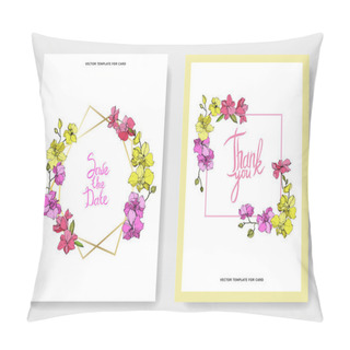 Personality Beautiful Orchid Flowers Engraved Ink Art. Wedding Cards With Floral Decorative Borders. Thank You, Rsvp, Invitation Elegant Cards Illustration Graphic Set. Pillow Covers