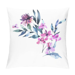 Personality  Watercolor Vintage Lilac Turquoise Flowers, Wildflowers. Natural Pillow Covers