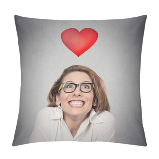 Personality  Proposal Anticipation. Funky Woman In Love Gray Background  Pillow Covers