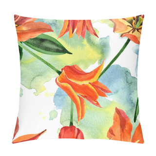 Personality  Orange Tulip Floral Botanical Flowers. Watercolor Background Illustration Set. Seamless Background Pattern. Pillow Covers