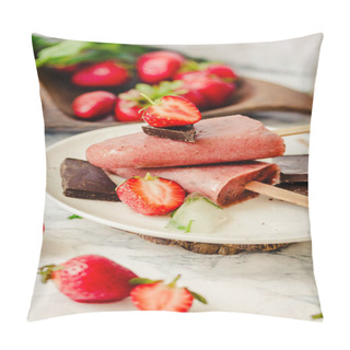 Personality  Strawberry Ice Cream With Chocolate Popsicles. Raw Dessert. Mint Pillow Covers