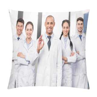 Personality  Doctor With Team Showing Ok Sign Pillow Covers