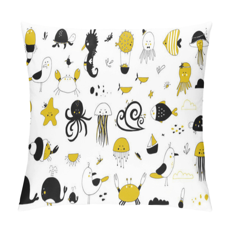 Personality  Vector set of hand drawn sea creatures pillow covers