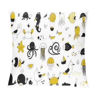 Personality  Vector Set Of Hand Drawn Sea Creatures Pillow Covers