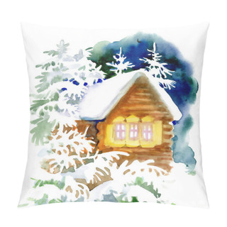 Personality  Snowy House Watercolor Landscape Pillow Covers