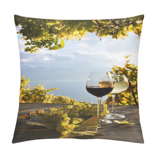 Personality  Pair Of Wineglasses And Bunch Of Grapes. Lavaux Region, Switzer Pillow Covers
