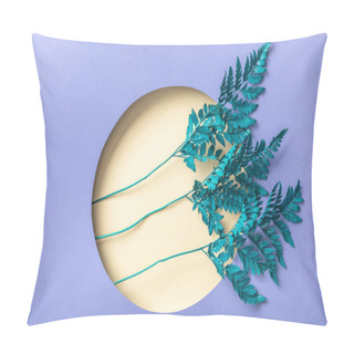 Personality  Decorative Fern Leaves In Beige Hole On Purple Paper  Pillow Covers