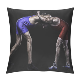 Personality  Two Wrestlers Holding Each Other In Stand Isolated Pillow Covers