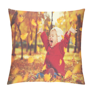 Personality  Happy Little Child, Baby Girl Laughing And Playing In Autumn Pillow Covers