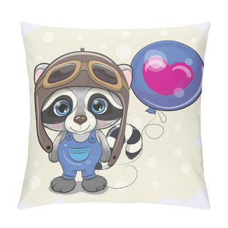 Personality  Cute Cartoon Raccoon Boy With Balloon Pillow Covers