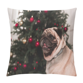 Personality  Cute Pug With Christmas Tree Pillow Covers