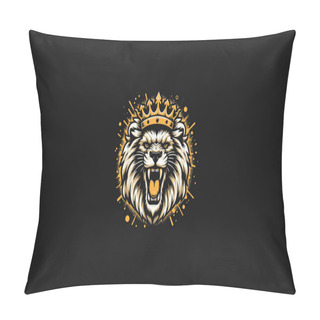 Personality  Head Lion Wearing Crown Roar Vector Mascot Design Pillow Covers