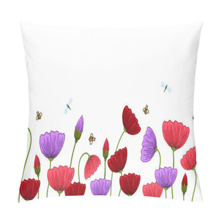 Personality  Seamless Border With Romantic Flowers Elements. Endless Texture For Spring Design On White Background Pillow Covers