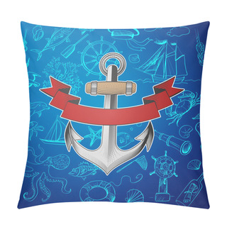 Personality  Anchor With Hand-drawn Elements Of Marine Theme Pillow Covers