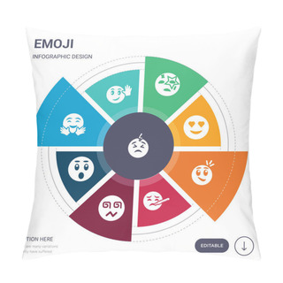 Personality  Set Of 9 Simple Emoji Vector Icons. Contains Such As Headache Emoji, Hello Emoji, Hugging Hushed Hypnotized Ill Imagine Icons And Others. Editable Infographics Design Pillow Covers
