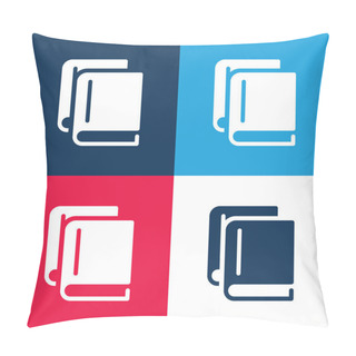Personality  Books Overlapping Arrangement Blue And Red Four Color Minimal Icon Set Pillow Covers