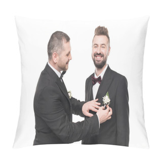 Personality  Couple Of Grooms Preparing To Wedding Day Pillow Covers