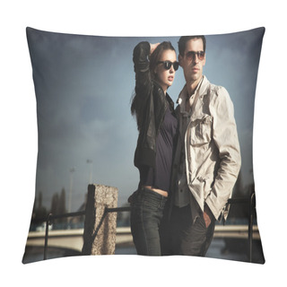 Personality  Attractive Young Couple Wearing Sunglasses Pillow Covers