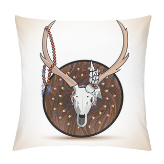 Personality  Deer Horns Hunting Trophy Illustration Background Vector Pillow Covers