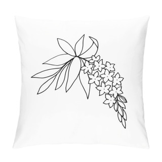 Personality  Flowering Branch Of Hebe Ornamental Garden Shrub, Buds, Flowers, Leaves, Outline Drawing With Liner. Pillow Covers