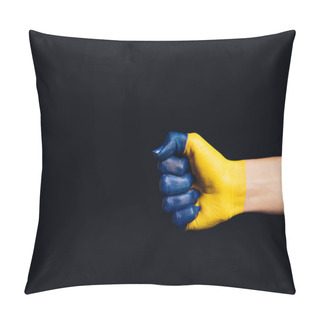 Personality  Cropped View Of Hand Painted In Ukrainian Flag Colors Isolated On Black Pillow Covers
