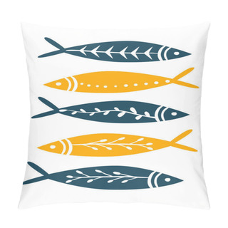 Personality  Sea Fish Simple Styling Print. Two Color. Quote Lettering With Sea Rope. Print For Kids T-shirt And Sea Style Souvenirs. Isolated On White Background. Fish Set Collection Pillow Covers