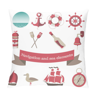 Personality  Navigation And Sea Icons And Elements With An Anchor, The Ships, Pillow Covers