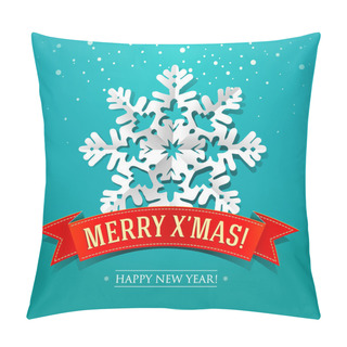 Personality  Christmas Card With Paper Snowflake And Inscription On A Red Rib Pillow Covers