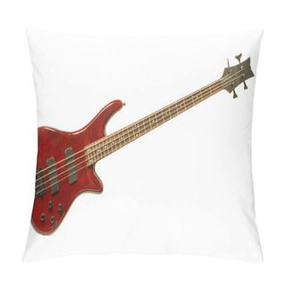 Personality  Red Bass Guitar Against White Pillow Covers